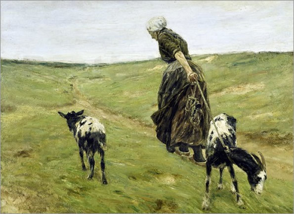 "Frau mit Geissen in den Dunen" by Max Liebermann