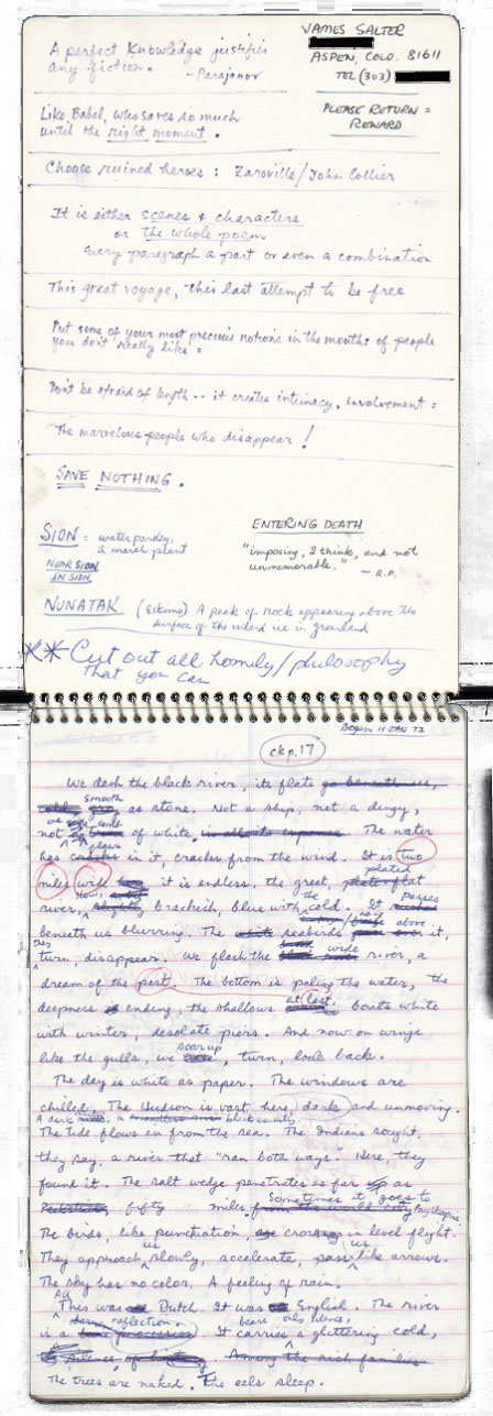 a notebook in which James Salter wrote portions of the novel Light Years