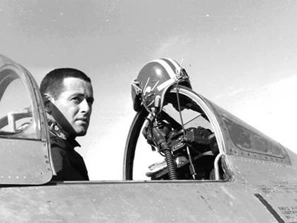 James Salter in a fighter jet during his time in the Air Force