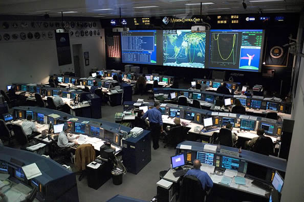 Mission Control in the Johnson Space Center in Houston