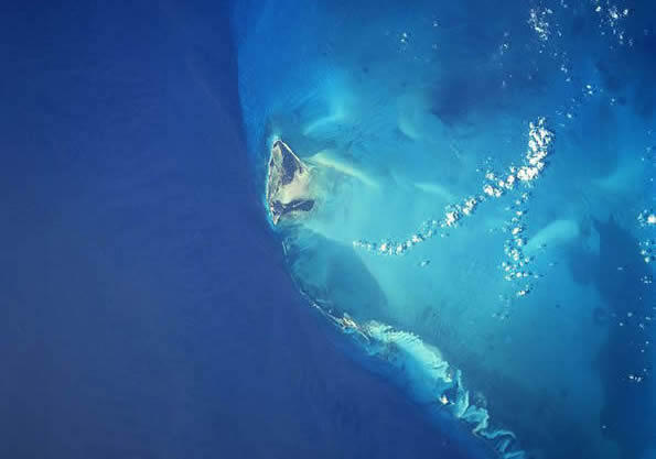 The island of Bimini in a satellite image