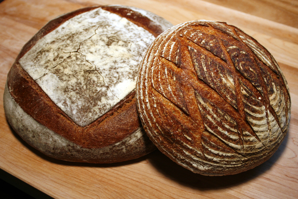 two round loaves of sourdough bread